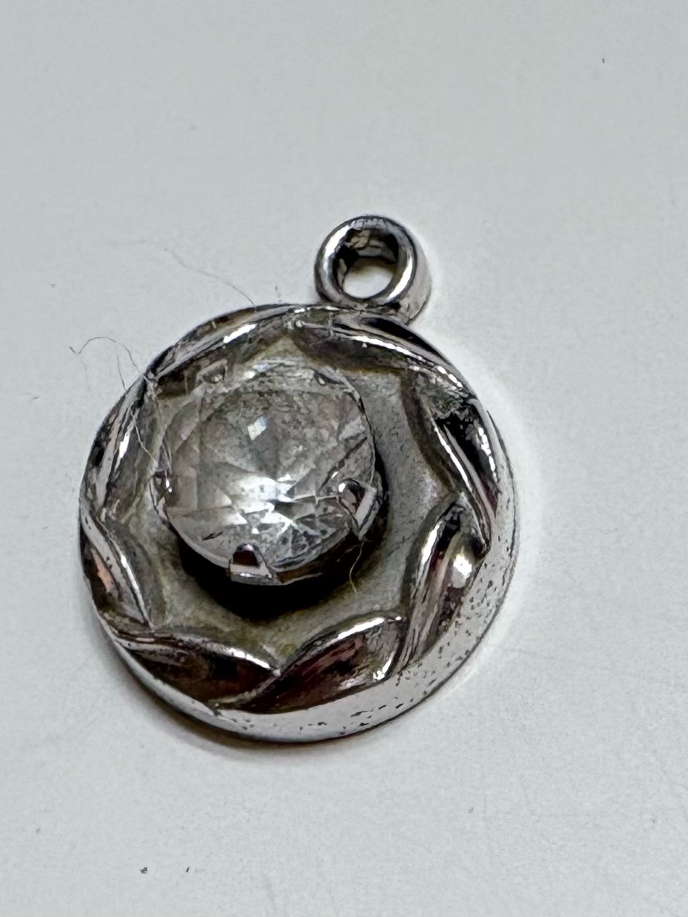 Source Unknown Silver-Tone Round Pendant with Clear Crystal